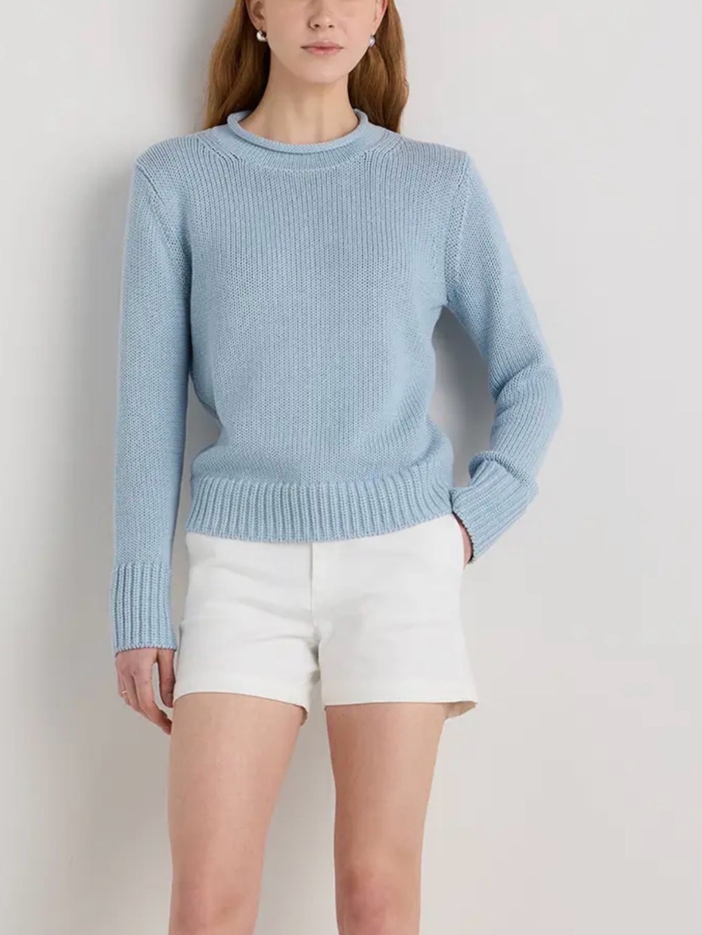Quince 100% Organic Cotton Roll Neck Sweater in Sky Blue